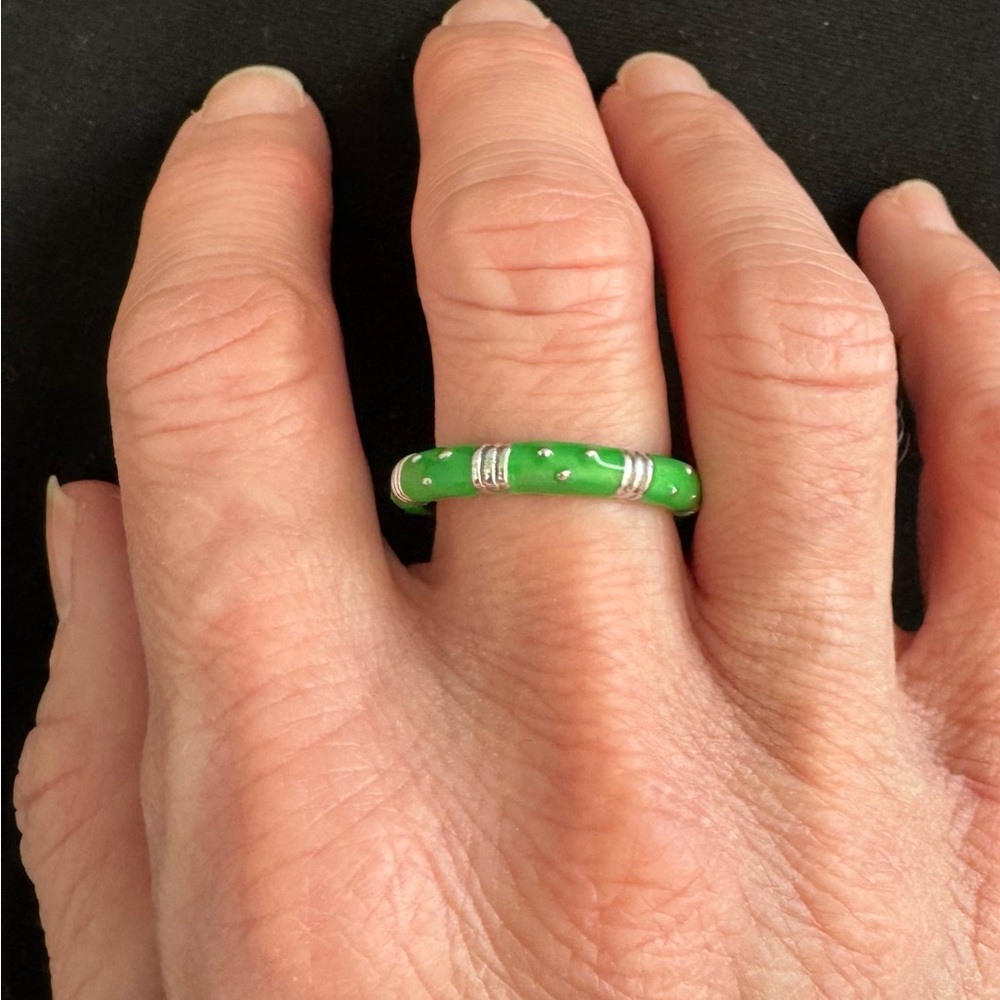 925 Sterling Silver Spring Green Enamel Eternity Bead Ring - Picture 5 of 6